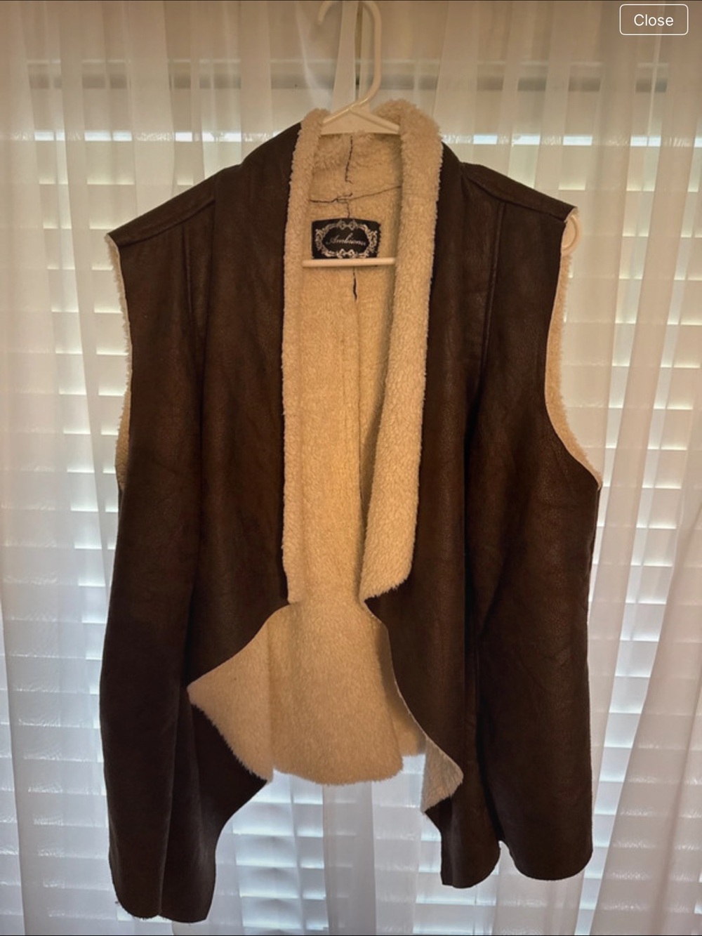 & Other Stories Brown Faux-Suede Shearling Vest with Cream Lining